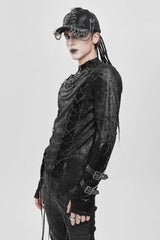 Black Stitching Lace-Up Mesh Chain Men's Punk Blouse - Product - 11