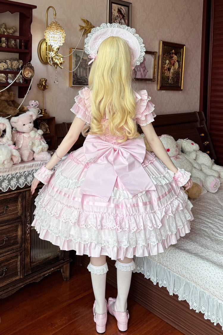 Pink [Super Cute Belia] Sleeveless Triple-Layered Ruffle Bowknot Lace Sweet Elegant Lolita Jsk Dress - Product - 10