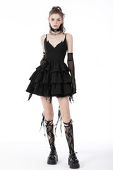 Black Little Devil Sleeveless Multi-Layered Lace-Up Women's Punk Slip Graduation Dress - Black - 1