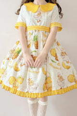 White/Yellow Short Sleeves Duck Print Bowknot Sweet Lolita OP Dress - Product - 3