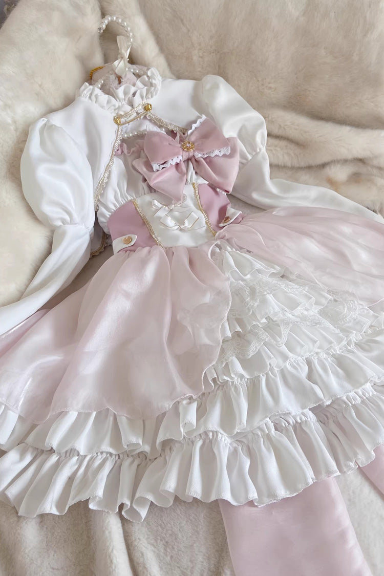 Roze/wit magisch meisjesvest met ruches en strik Zoete prinses (set) detailweergave 3