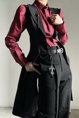 Black V Collar Sleeveless Slim Asymmetric Swallowtail Prince Gothic Ouji Lolita Long Vest - Product - 6