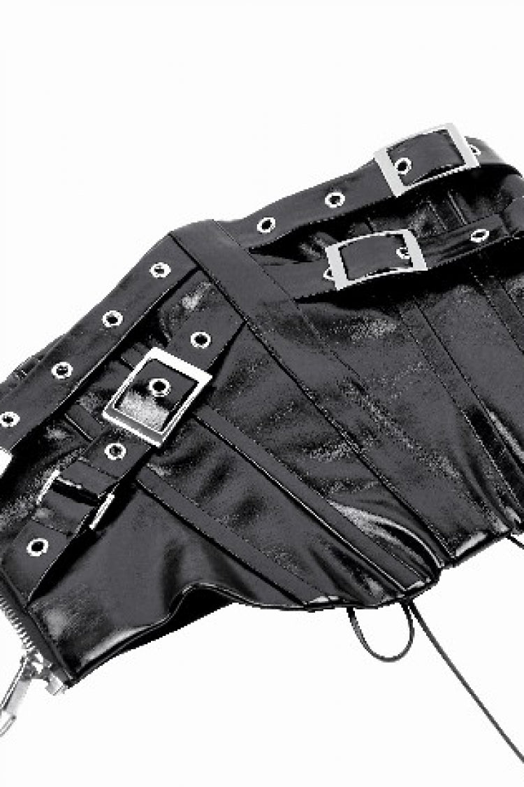 Black Lace-Up Buckled Women's Punk Patent Leather Underbust Corset - Product - 12