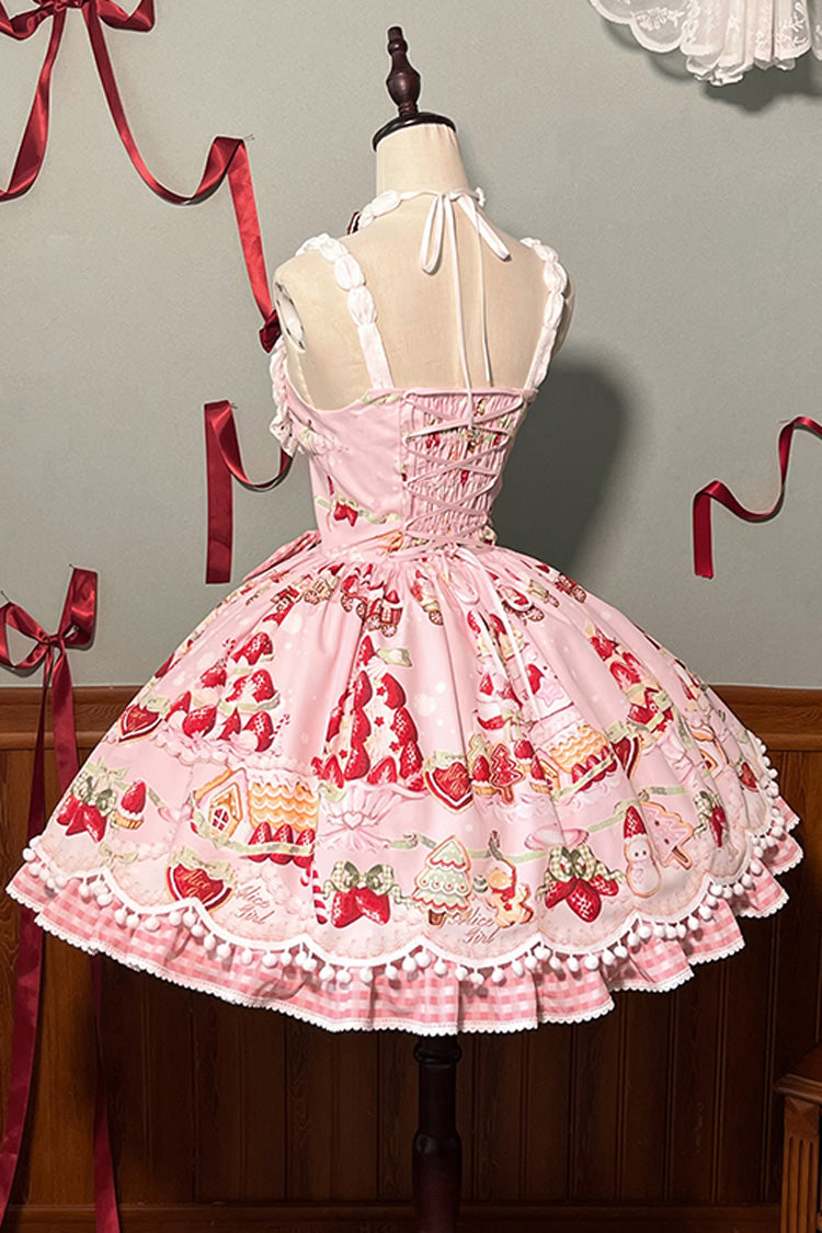 Mint Strawberry Dessert Print Natural Waisted Ruffle Bowknot Sweet Lolita JSK Dress 4 Colors - Product - 25