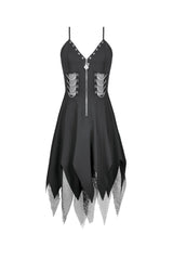 Black Sleeveless Mesh Spliced Studded Zipper Women's Punk Slip Dress - Product - 3