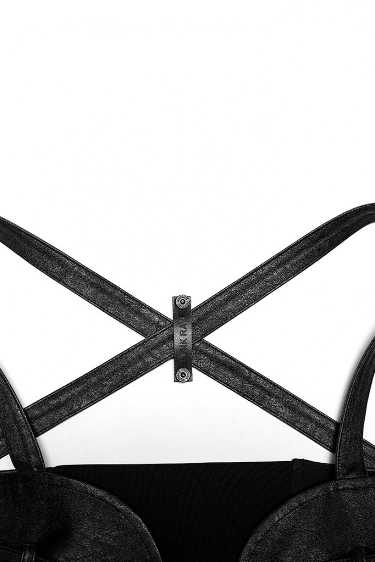 Black Ruffle Metal Buckle Strap Detachable PU Leather Strap Women's Punk Strap - Product - 5