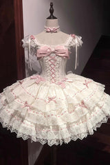 Apricot [Flora Isle Butterfly] Sleeveless Ruffle Bowknot Lace Lace-Up Sweet Elegant Lolita Jsk Dress - Apricot - 1