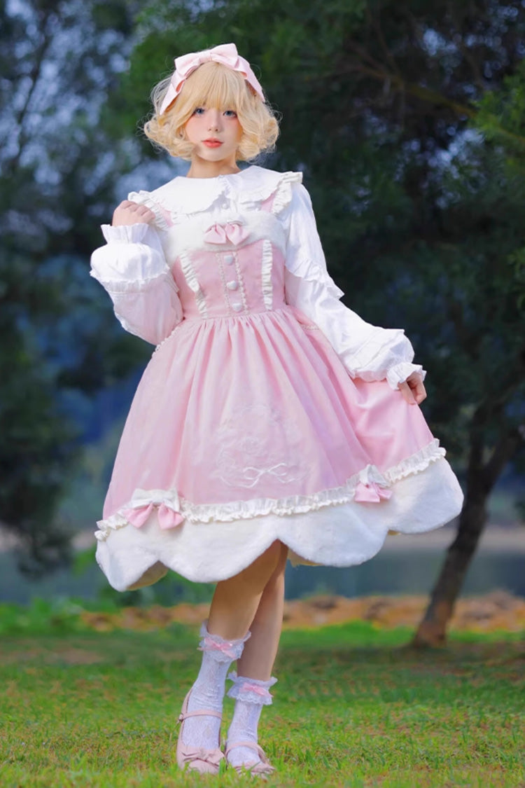 Rosa Hirschmuster, Stickerei, Schleife, Prinzessin, Herbst und Winter, süß (Kleid einzeln), Detailansicht 4