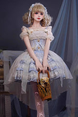 [Tears of Rose] Sleeveless Multi-Layered Ruffle Cardigan Bowknot Lace Sweet Ballet Lolita Jsk Dress 2 Colors - Blue - 1