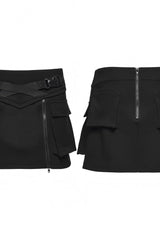 Black Lace-Up Zippered Women's Punk Cool  Big Pockets Techwear Skirt - Product - 6