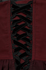 Black/Red Floral Embroidery Lace-Up Women's Gothic Slip Dress - Product - 9