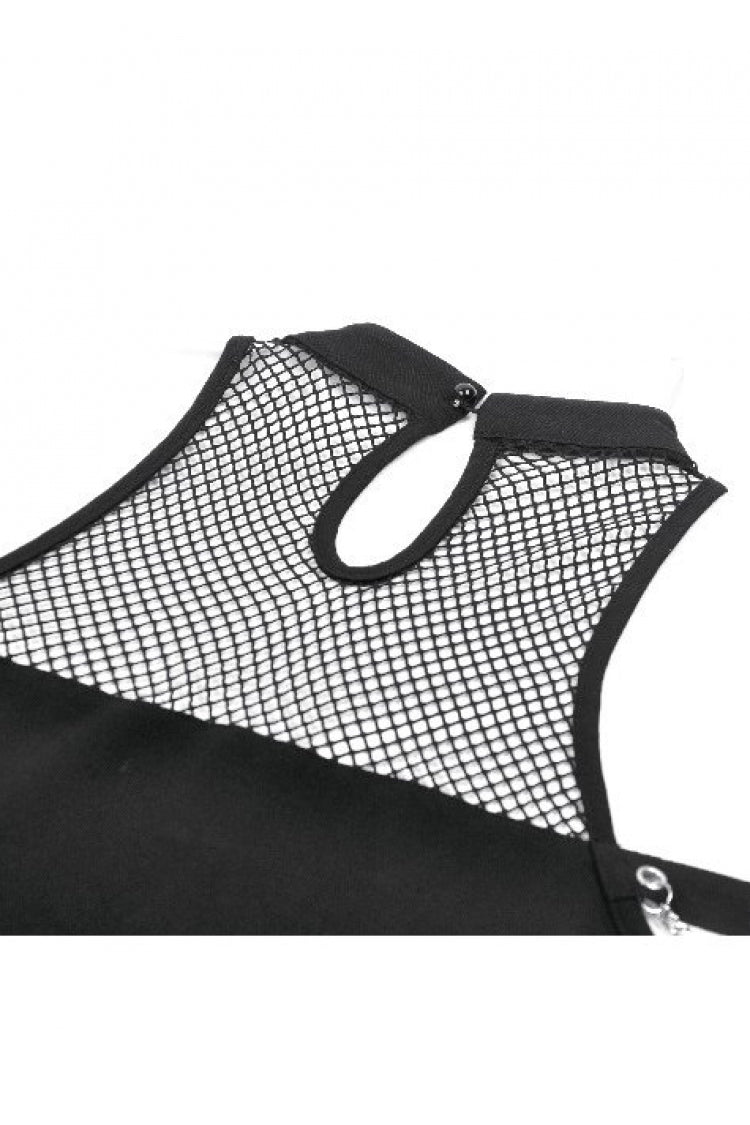 Black Women's Gothic Cross Halterneck Cut-Out Mesh Chain-Decorated Eyelet Tank Top - Product - 15