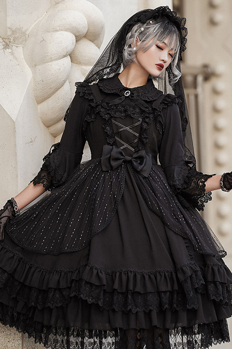 Half Sleeves Lace Stitching Bowknot Hanayome Multi-Layer Gothic Lolita Dress - Product - 2