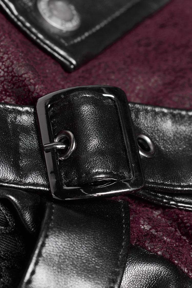 Red Metal Buckle Decoration Zipper Mens Steampunk Windbreaker Coat - Product - 13
