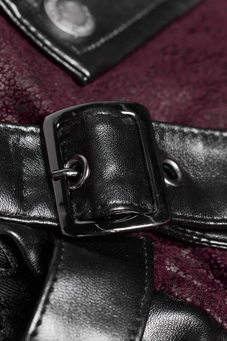 Red Metal Buckle Decoration Zipper Mens Steampunk Windbreaker Coat - Product - 13