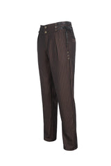 Brown High Waisted Lace-Up Striped Men's Gothic Pants - Product - 6