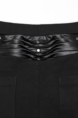 Black Buckle Straps Pleated Women's Punk Leggings - Product - 8