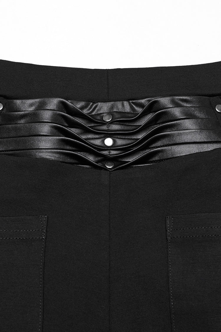 Black Buckle Straps Pleated Women's Punk Leggings - Product - 8