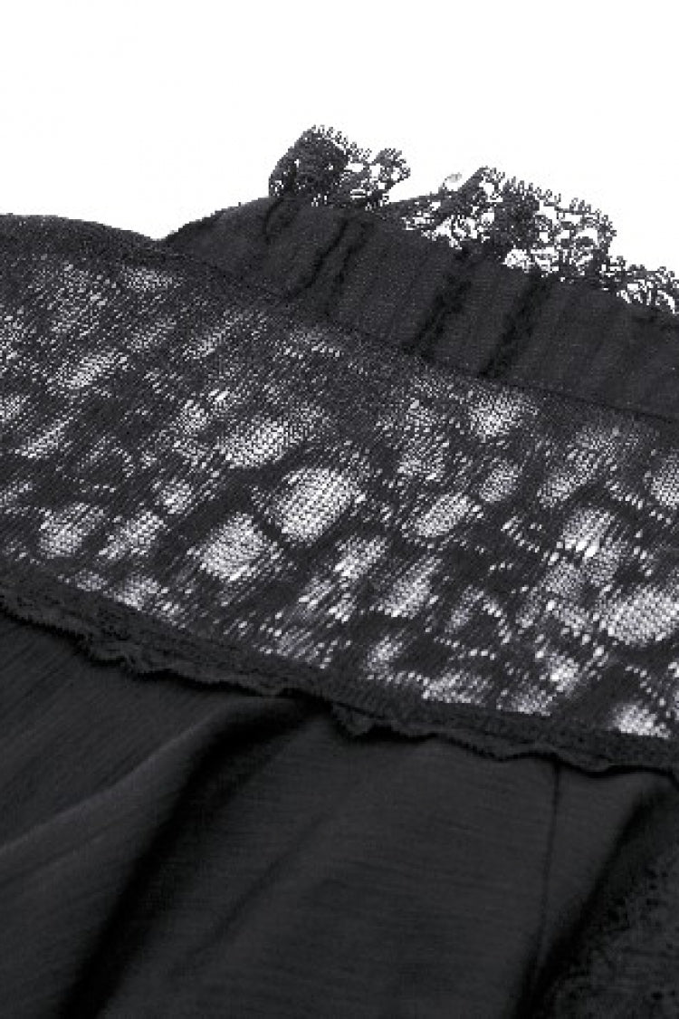 Black Stand Collar Ruffled Short Sleeves Lace Spliced Women's Gothic Blouse - Product - 17