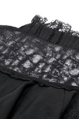 Black Stand Collar Ruffled Short Sleeves Lace Spliced Women's Gothic Blouse - Product - 17