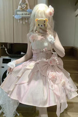 Pink [Rose Heart Knot] Ruffle Hanayome Bowknot Sweet Princess Gorgeous Lolita Jsk Dress - Product - 3