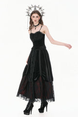 Black Lace Mesh Patchwork Velvet Women's Gothic Vintage Bustier with Beaded Tassel Drops - Product - 10