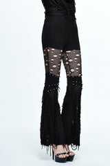 Black Punk Sexy Broken Holes Slim Fit Flared Womens Pants - Product - 4