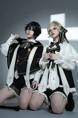 White [The Choir of The Church] Long Sleeves Bow Chain-Decorated Gothic Ouji Lolita Set - Product - 6