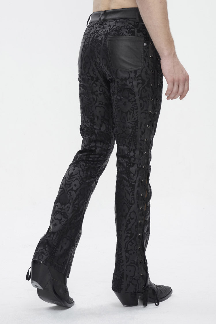 Black Lace Up Totem Printed Men's Punk Flared Pants - Product - 5