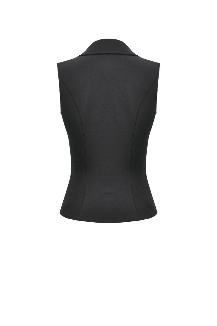 Black Lapel Collar Sleeveless Lace-Up Studded Zippered Eyelet Women's Punk Vest - Product - 15