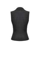 Black Lapel Collar Sleeveless Lace-Up Studded Zippered Eyelet Women's Punk Vest - Product - 15