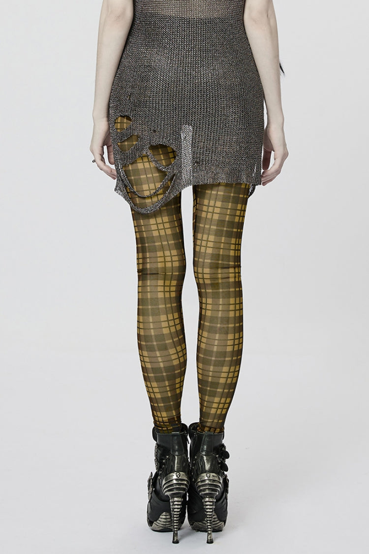 Plaid Print Slim Sheer Women's Steampunk Leggings 2 Colors - Product - 3