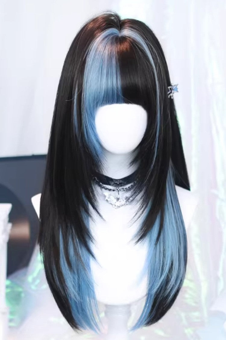 Black/Blue Highlights Straight Sweet Lolita Wig - Black/Blue - 1