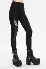 Black Strappy Mesh Splice Ruched Women's Punk Leggings - Product - 4