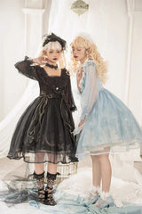 Blue High Waisted Planet Butterfly Print Ruffle Lace Sweet Lolita Dress - Product - 13