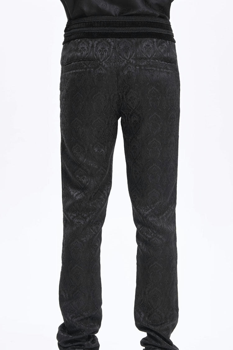 Black Floral Print Embroidery Branded Zip Men's Gothic Pants - Product - 9