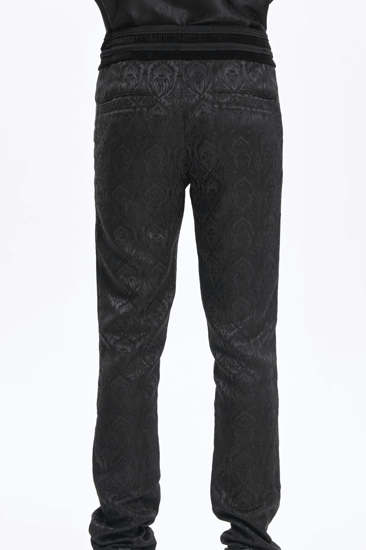 Black Floral Print Embroidery Branded Zip Men's Gothic Pants - Product - 9