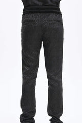 Black Floral Print Embroidery Branded Zip Men's Gothic Pants - Product - 9
