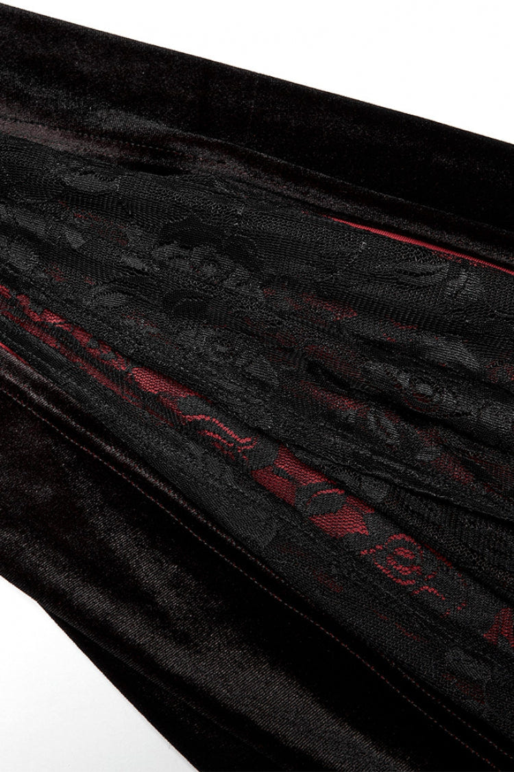 Black/Red Off Shoulder Long Trumpet Sleeves Gradient Lace Women's Gothic Dress - Product - 6