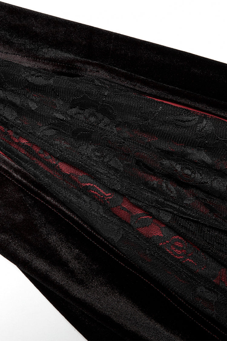 Black/Red Off Shoulder Long Trumpet Sleeves Gradient Lace Women's Gothic Dress - Product - 6