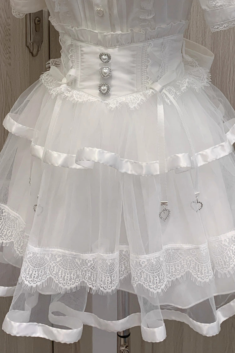 Jirai Kei Ruffle Bowknot Lace Fishbone Japanese Skirt 2 Colors - Product - 3
