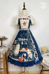 Dark Blue [Tea Party] Print Ruffle Bowknot Lace Sweet Elegant Lolita Jsk Dress - Product - 5