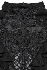 Black Stand Collar Short Sleeves Ruffle Hollow Embroidery Lace Sheer Women's Gothic Blouse - Product - 5