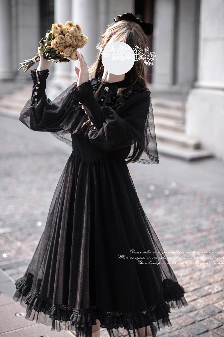 Black [Enchanted Nightdream] Long Sleeves Bowknot Lace Gothic Elegant Lolita Dress - Product - 4