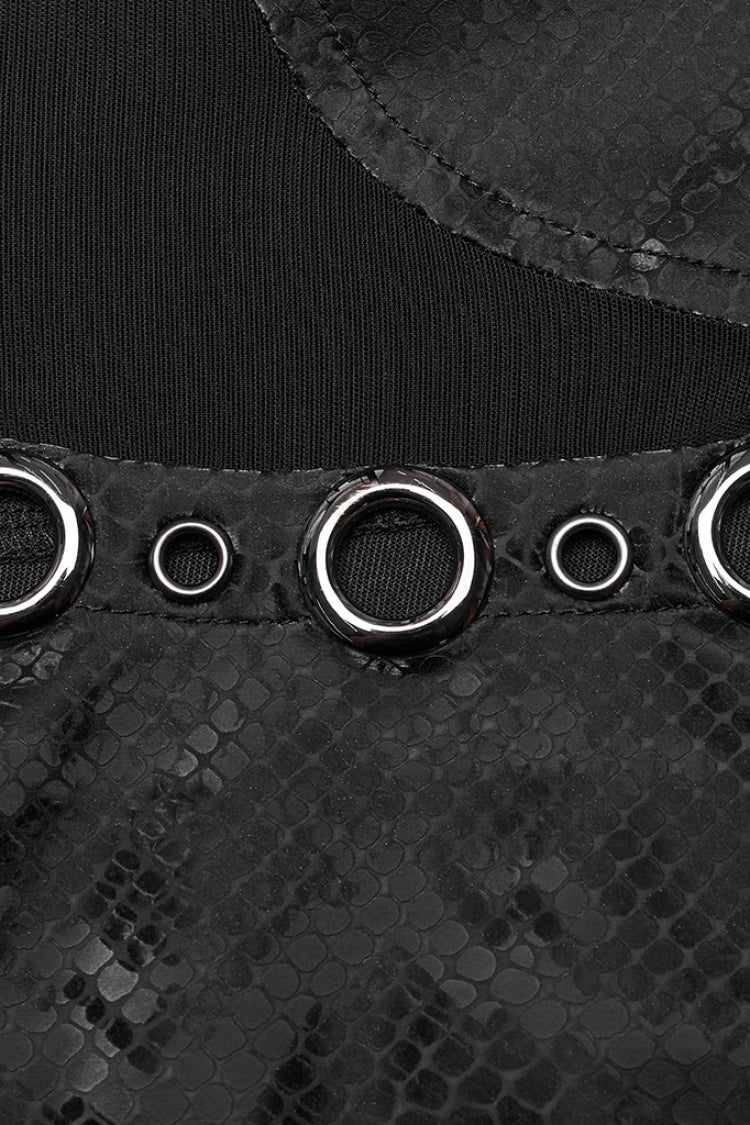 Black Sleeveless Metal Rings Hollow Mesh Women's Steampunk Dress - Product - 7
