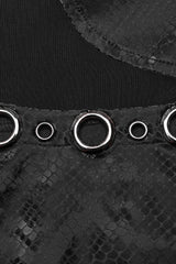 Black Sleeveless Metal Rings Hollow Mesh Women's Steampunk Dress - Product - 7