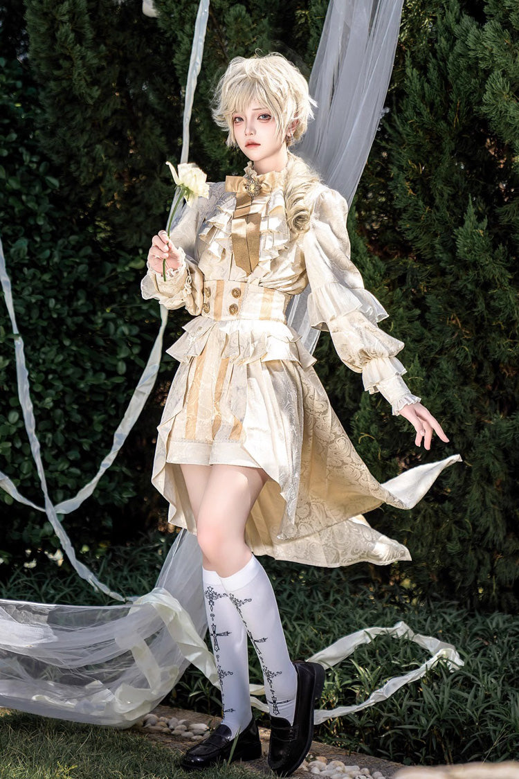 Golden Jacquard Print Ruffle Elegant Prince Handsome Ouji Lolita Shorts - Product - 8