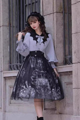 Black Print Halloween Classic Gothic Punk Elegant Lolita Skirt Set - Product - 12