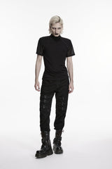 Black Spliced Slim Mesh Buckled Men's Punk Cool Pants - Product - 3