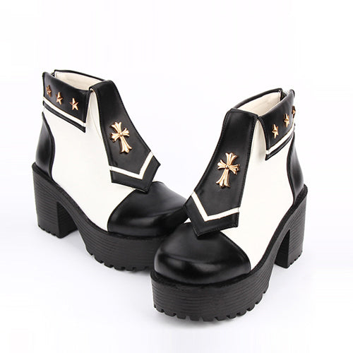 Navy Style Cross Decoration High Heel Sweet Lolita Boots - Black/White - 3